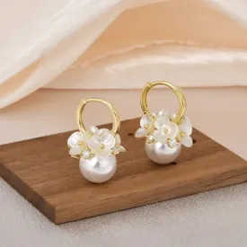 Pearl Flower Clustered Fashionable Huggie Earrings